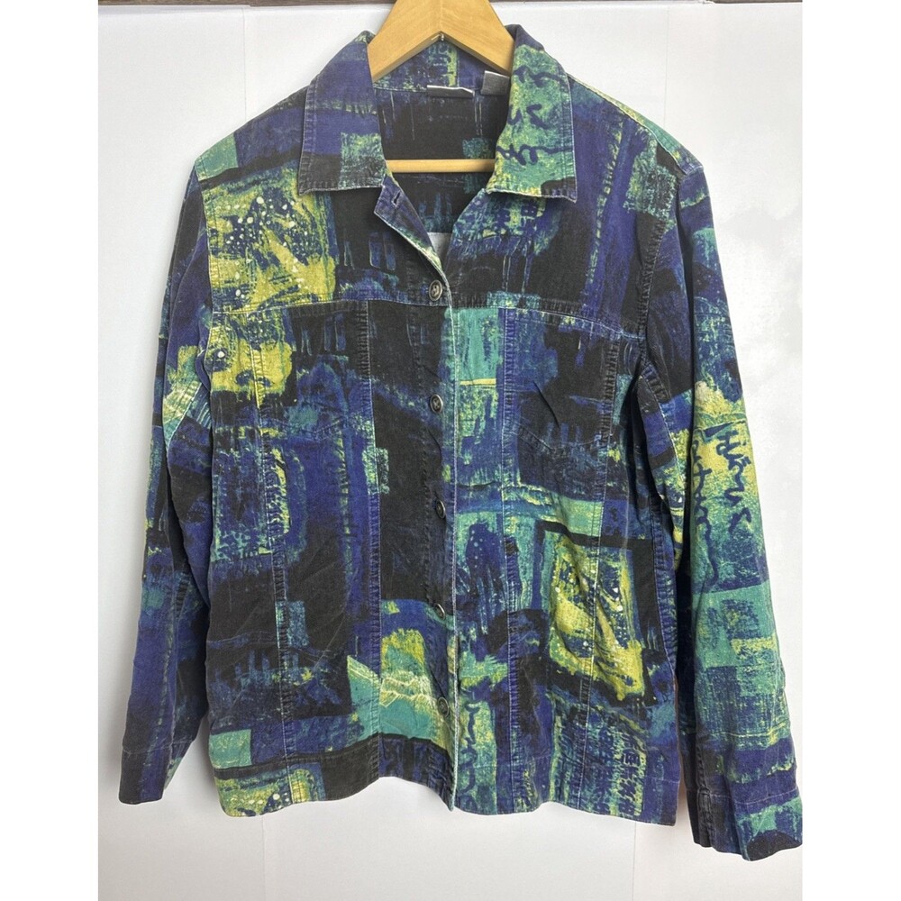 Chico's Sz 1 Womens Corduroy Jacket Art To‎ Wear Artsy Boho Dopamine Maximalist